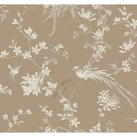 York D81-24 Karat Bird & Blossom Chinoserie Brown Wallpaper KT2172 (Double Roll)