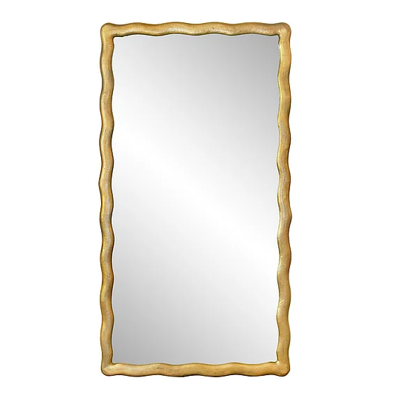 Worlds Away Rectangular Mirror w/ Wavey Textured Frame in Brass KYLO BBR