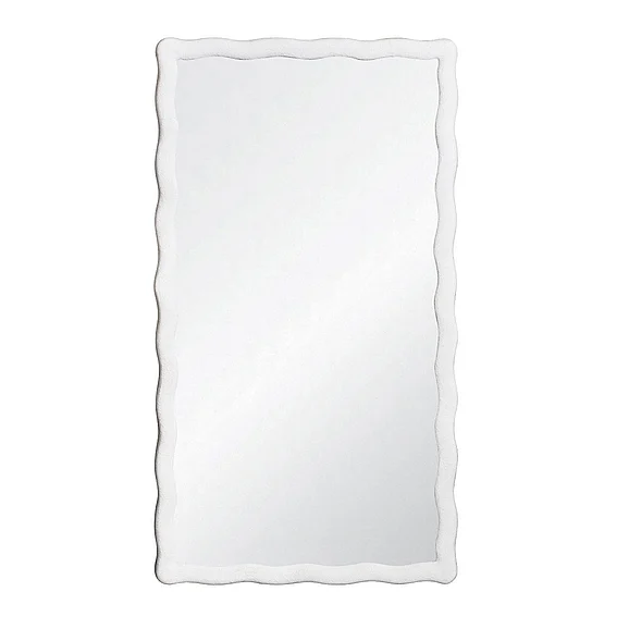 Worlds Away Rectangular Mirror w/ Wavey Textured Frame in White KYLO WH