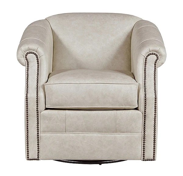 Stone & Leigh Reece Leather Swivel Chair (No Nails) in Beige CUSTOM ITEM L2207-800NN