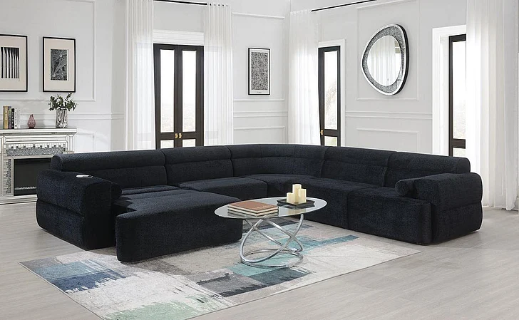 Massa Gallery L327 Sectional (RAF Chair, Armless, LAF Chaise, Corner) in Black L327-Black