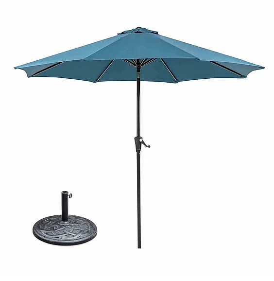 Furniture of America Tano 9' Outdoor Umbrella in Blue + Base LA-A010BL+BASE