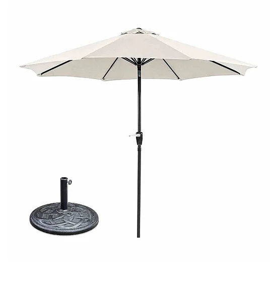 Furniture of America Soli 9' Outdoor Umbrella in Beige + Base LA-A009SV+BASE