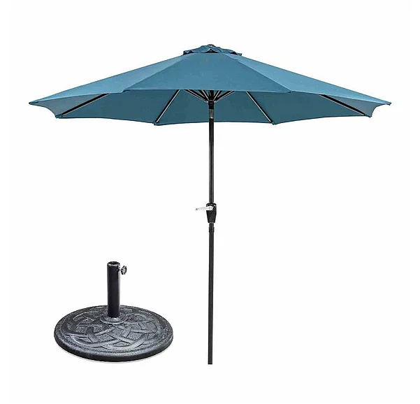 Furniture of America Soli 9' Outdoor Umbrella in Blue + Base LA-A009BL+BASE