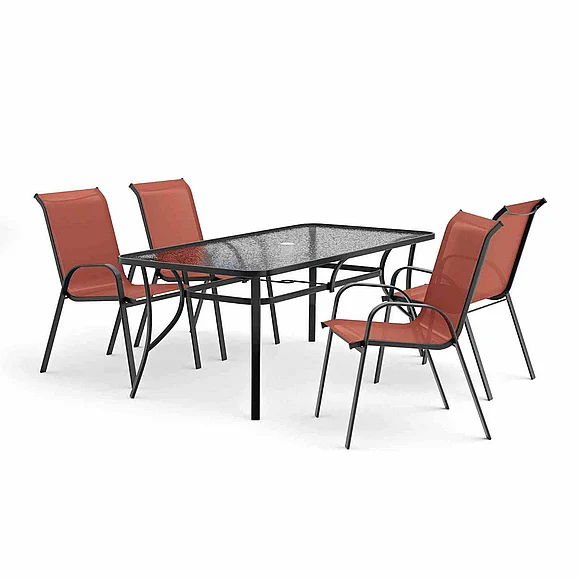 Furniture of America Pierro 5Pc Outdoor Dining Set in Red LA-D012BK-5PC-RD