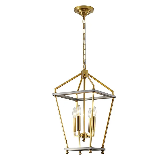 Bethel Antique Brass and Grey Metal Frame Lantern Ceiling Fixture LA23C12CO