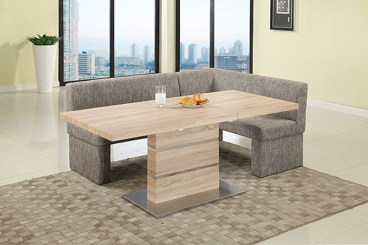 Chintaly Labrenda Self-storaging Extension Top Dining Table with Nook Set in Light Oak
