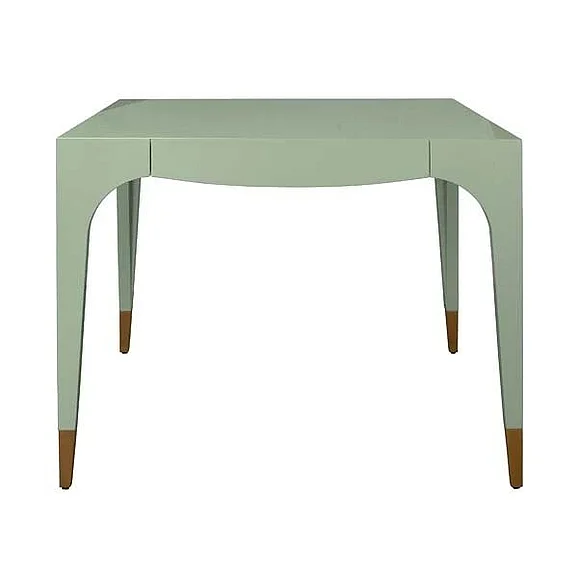 Worlds Away Square Tapered Leg Two Drawer Game Table with Antique Brass Foot Caps in Green Lacquer LACEY GR