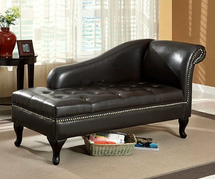 Furniture of America Lakeport Chaise in Black CM-BN6893