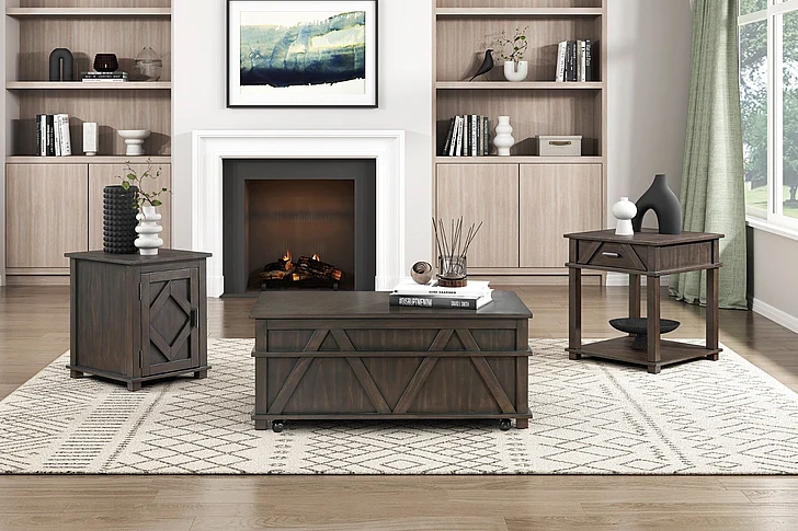 Homelegance Lakeside 3pc Cocktail Table Set in Brown