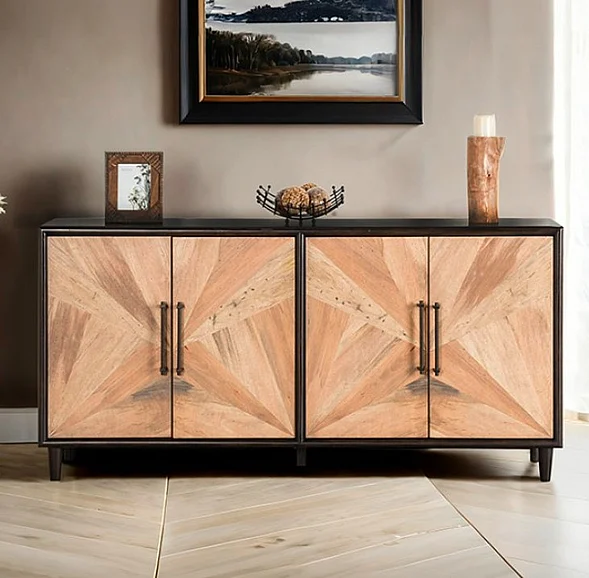 Furniture of America Lakeside 4 Door Cabinet in Black/Natural FM39003BK-SV