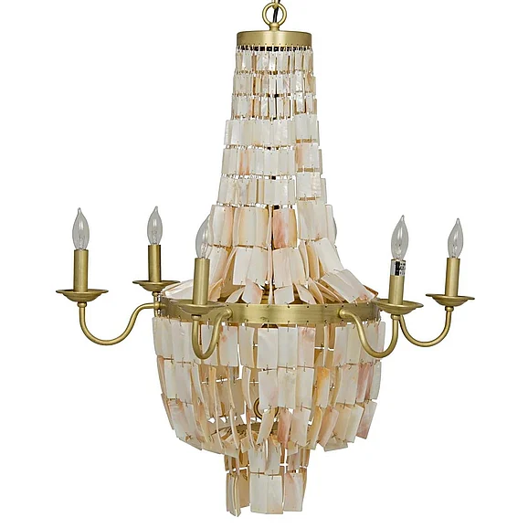 Noir Furniture Bijou Chandelier, Antique Brass, Metal and Shells LAMP619MB CLOSEOUT