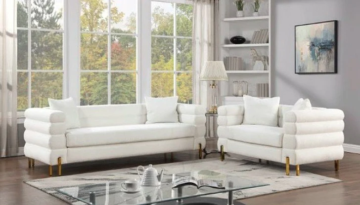 Furniture of America Landovery 2pc Living Room Set in White/Gold