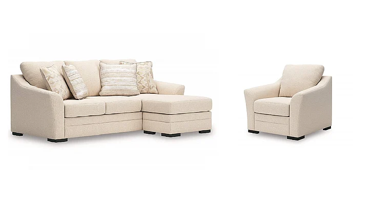 Ashley Furniture Lango 2pc Queen Sofa Chaise Sleeper Living Room Set in Jute