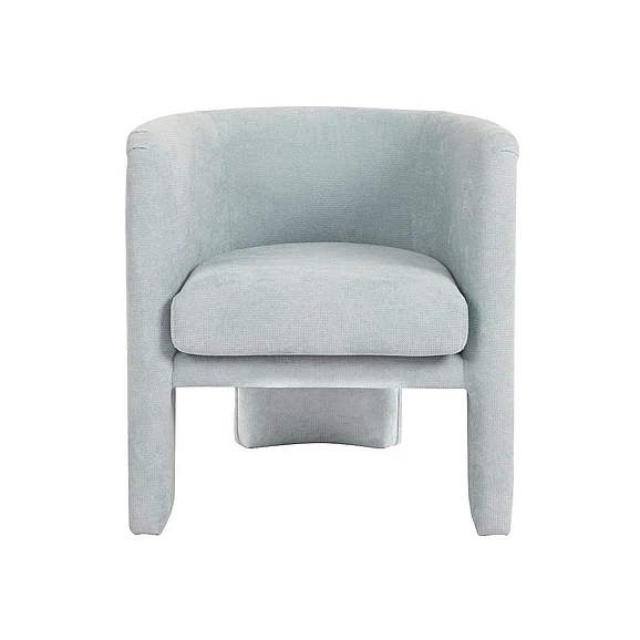 Worlds Away Lansky Three Leg Fully Upholstered Barrel Chair in Performance Light Blue Chenille LANSKY LB