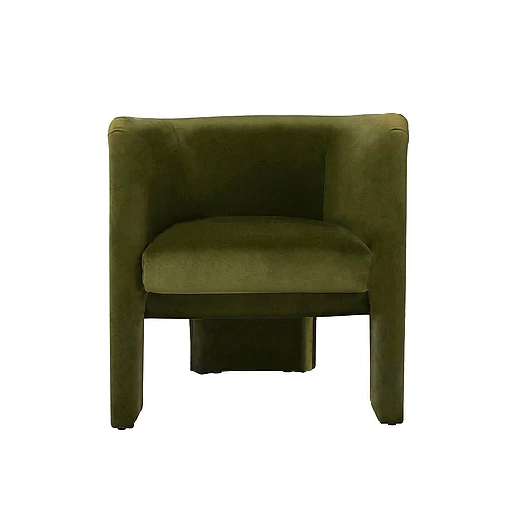 Worlds Away Lansky Three Leg Fully Upholstered Barrel Chair in Olive Velvet LANSKY OLV
