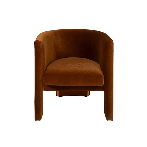 Worlds Away Lansky Three Leg Fully Upholstered Barrel Chair in Rust Velvet LANSKY RST