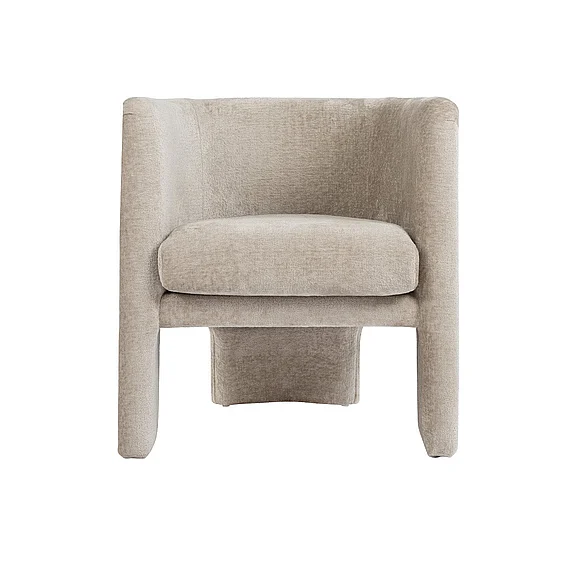 Worlds Away Lansky Three Leg Fully Upholstered Barrel Chair in Taupe Textured Chenille LANSKY TP CLOSEOUT