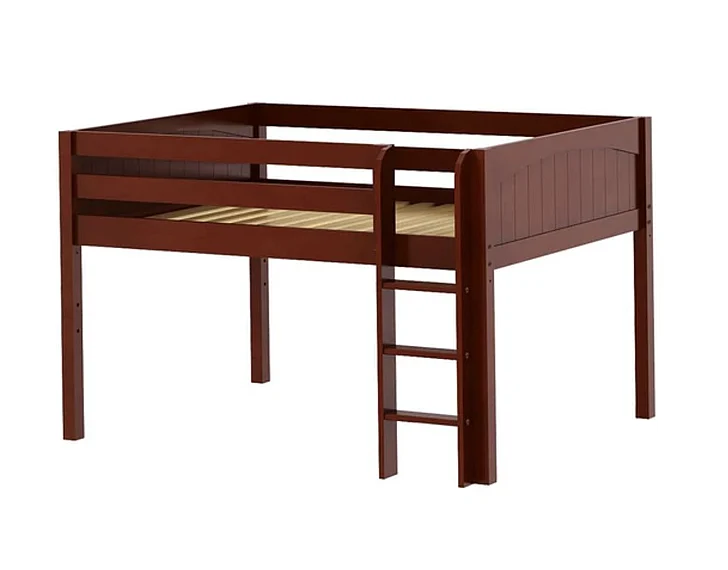 Maxtrix Bare Bone Full Size Low Loft (Low/Low) Panel Bed with Straight Ladder in Chestnut LARGECP