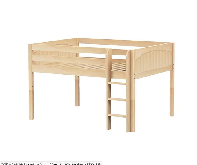 Maxtrix Bare Bone Full Size Low Loft (Low/Low) Panel Bed with Straight Ladder in Natural LARGENP