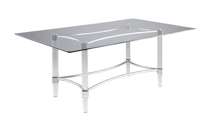 Chintaly 4038 Large Rectangular Glass Top Dining Table in Clear