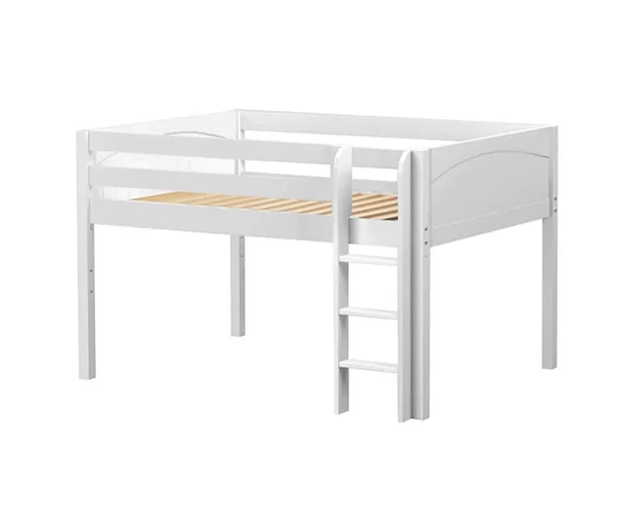Maxtrix Bare Bone Full Size Low Loft (Low/Low) Panel Bed with Straight Ladder in White LARGEWP