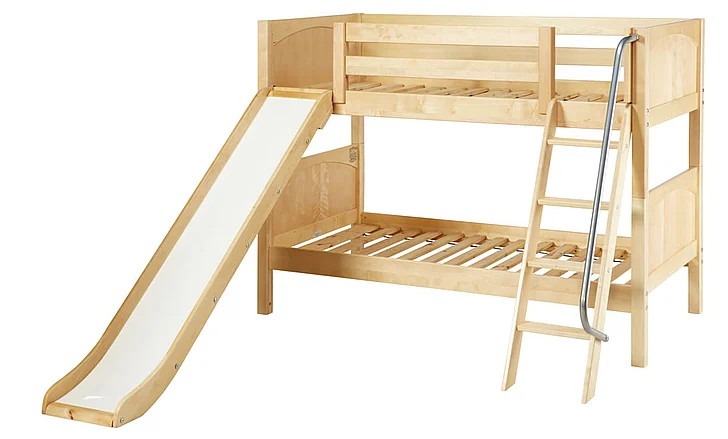 Maxtrix Bare Bone Low Bunk (4 x Low) Panel Bedroom Set in Natural (Angle Ladder and Slide)