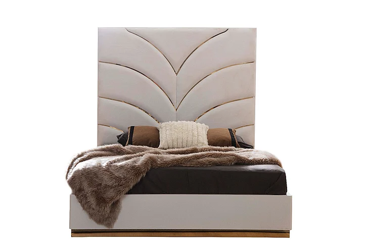 Galaxy Home Laura Gold Queen Bed in White 698781047583