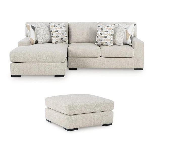 Ashley Furniture Laurelgrove 3pc Sectional Set with Ottoman in Pebble