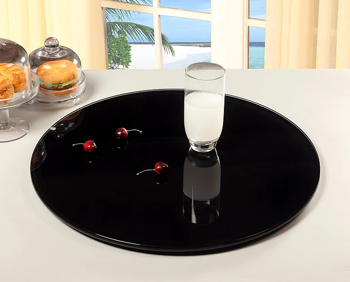 Chintaly Lazy Susan 24" Round Glass Rotating Tray in Black LAZY-SUSAN-24-BLK