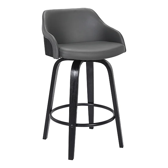 Armen Living Alec 30 In. Swivel Gray Faux Leather and Black Bar Stool LCAEBABLGR30