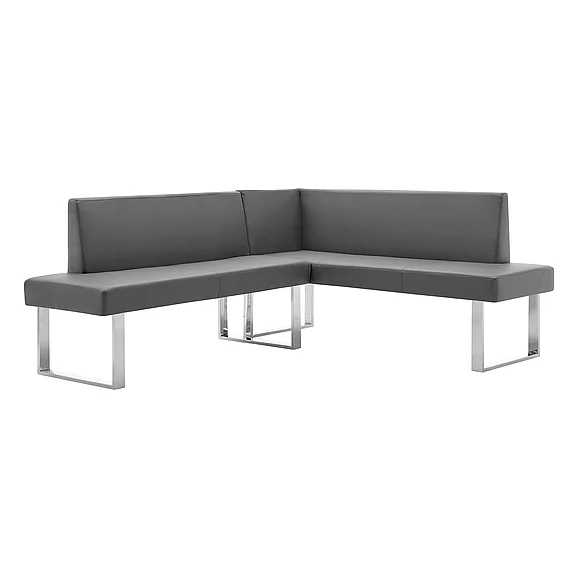 Armen Living Amanda Nook Corner Dining Bench in Gray Faux Leather and Chrome LCAMCOGRSF PROMO