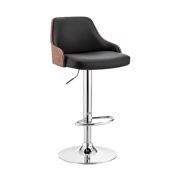 Armen Living Asher Adjustable Black Faux Leather and Chrome Bar Stool LCARBAWABL