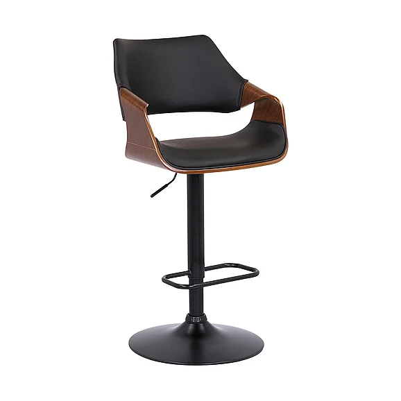 Armen Living Aspen Adjustable Swivel Bar Stool in Black Faux Leather LCASBAWABL PROMO