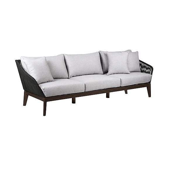 Armen Living Athos Indoor Outdoor 3 Seater Sofa in Dark Eucalyptus with Charcoal Rope and Gray Cushions LCATSOWDDK PROMO