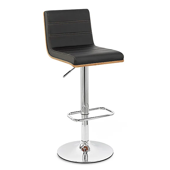 Armen Living Aubrey Adjustable Height Swivel Black Faux Leather and Chrome Bar Stool with Walnut LCAUBAWABL CLOSEOUT