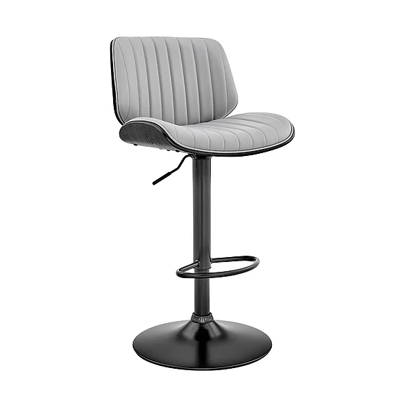 Armen Living Brock Adjustable Gray Faux Leather and Walnut Bar Stool with Black Base LCBCBABLBLGR