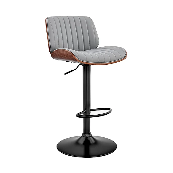 Armen Living Brock Adjustable Gray Faux Leather and Walnut with Black Bar Stool LCBCBAWABLGR PROMO