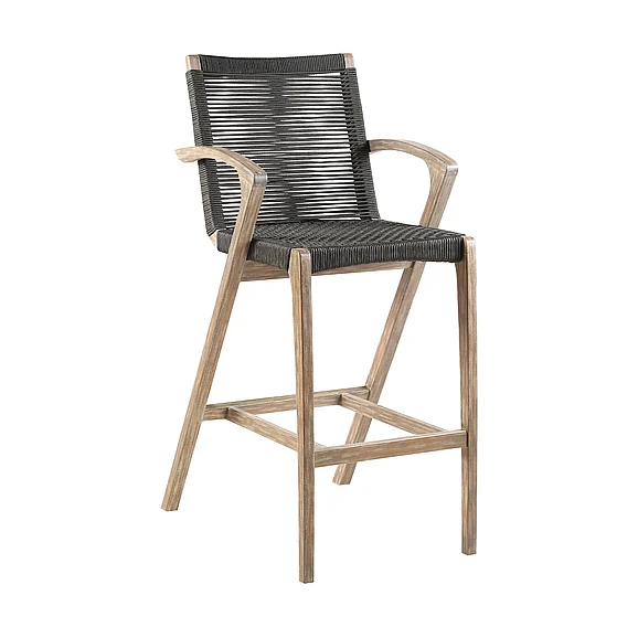 Armen Living Brielle Outdoor Light Eucalyptus and Charcoal Rope Counter and Bar Stool LCBLBACH30