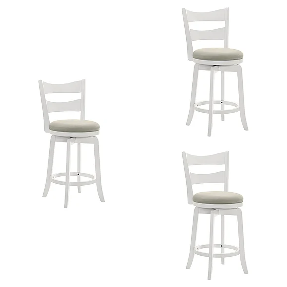 Armen Living Blair 26 In. Matte White Swivel Counter Stool with Fog Fabric (Set of 3) LCBLBAWHFG263PC