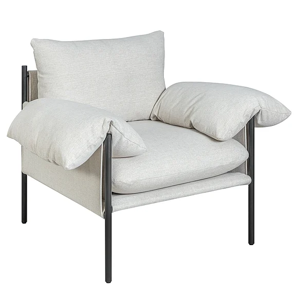Armen Living Bloom Accent Chair in Soft Oat Fabric with Black LCBLCHBLKSO