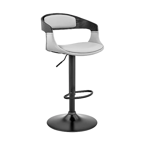Armen Living Benson Adjustable Gray Faux Leather and Black Bar Stool with Black Base LCBNBABLBLGR PROMO