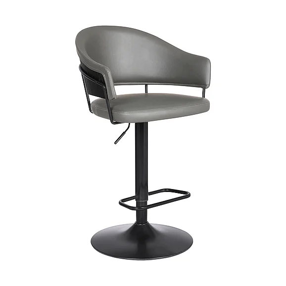 Armen Living Brody Adjustable Height Swivel Gray Faux Leather and Black and Metal Base Bar Stool LCBOBABLGR PROMO