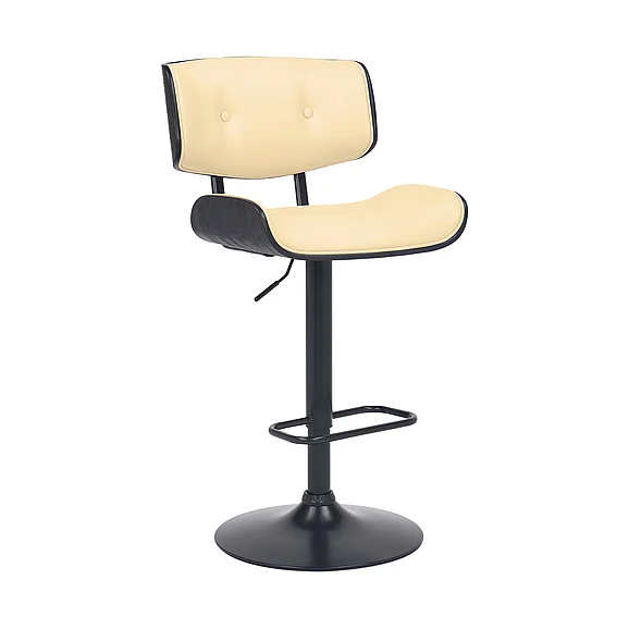Armen Living Brooklyn Adjustable Swivel Cream Faux Leather and Black Bar Stool with Black Base LCBRBABLCR