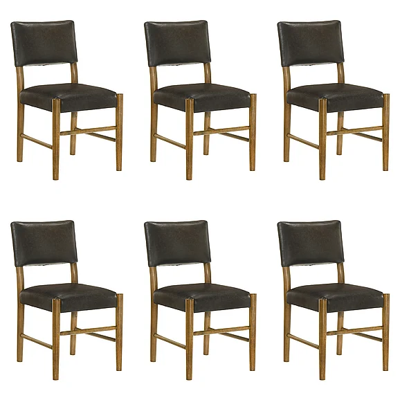 Armen Living Bennet Dining Chair in Natural with Black Faux Leather (Set of 6) LCBTSIBROK6PC