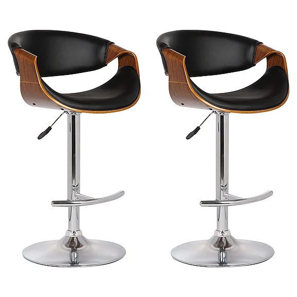 Armen Living Butterfly Adjustable Height Swivel Black Faux Leather Bar Stool (Set of 2) LCBUBAWABL2PC