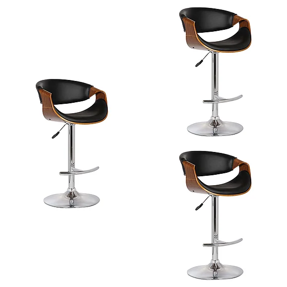 Armen Living Butterfly Adjustable Height Swivel Black Faux Leather Bar Stool (Set of 3) LCBUBAWABL3PC