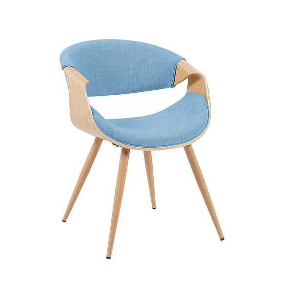 Armen Living Butterfly Upholstered Dining Chair in Light Blue and Patterned Oak LCBUCHPOLBLU