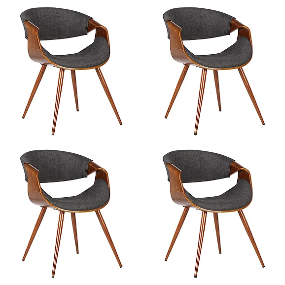 Armen Living Butterfly Dining Chair in Walnut and Charcoal Fabric (Set of 4) LCBUCHWACH4PC