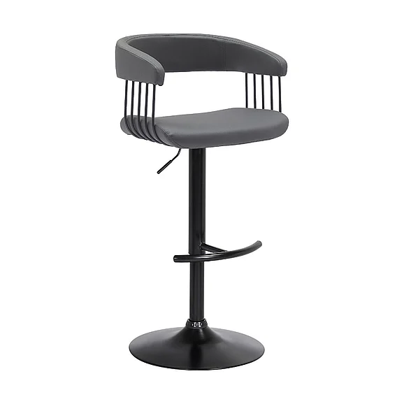 Armen Living Calista Adjustable Bar Stool in Gray Faux Leather with Black Metal LCCABABLKGRY